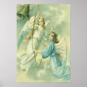 Vintage Kerstmis, Victoriaans Angels met een Bell Poster