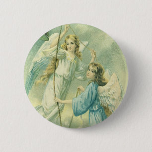 Vintage Kerstmis, Victoriaans Angels met een Bell Ronde Button 5,7 Cm