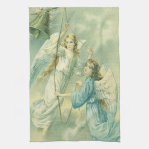 Vintage Kerstmis, Victoriaans Angels met een Bell Theedoek