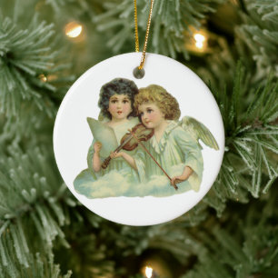Vintage Kerstmis, Victoriaans Angels Music Violin Keramisch Ornament