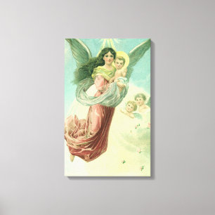 Vintage Kerstmis, Victoriaans engel met Baby Jezus Canvas Afdruk