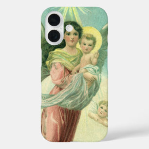 Vintage Kerstmis, Victoriaans engel met Baby Jezus iPhone 16 Hoesje