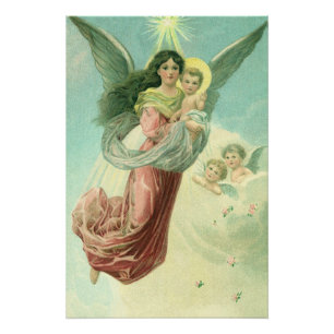 Vintage Kerstmis, Victoriaans engel met Baby Jezus Perfect Poster