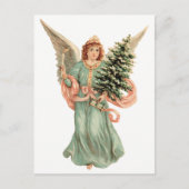 Vintage Kerstmis, Victoriaans engel met boom Feestdagenkaart (Voorkant)
