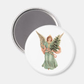 Vintage Kerstmis, Victoriaans engel met boom Magneet (Voorkant / Achterkant)