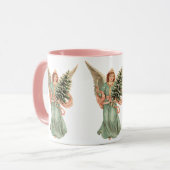 Vintage Kerstmis, Victoriaans engel met boom Mok (Voorkant links)