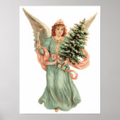 Vintage Kerstmis, Victoriaans engel met boom Poster (Voorkant)