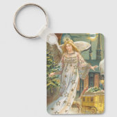 Vintage Kerstmis, Victoriaans engel met boom Sleutelhanger (Voorkant)