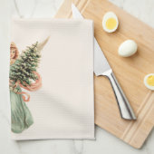 Vintage Kerstmis, Victoriaans engel met boom Theedoek (Quarter Fold)