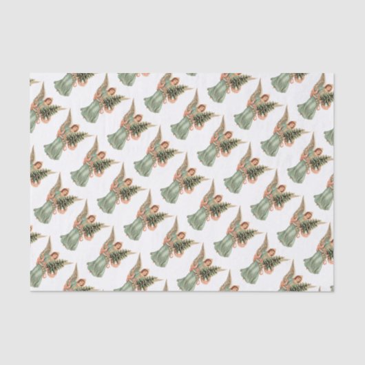 Vintage Kerstmis, Victoriaans engel met boom Tissuepapier (Voorkant)