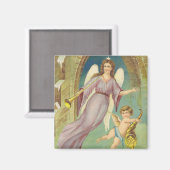 Vintage Kerstmis, Victoriaans engel met Cherub Magneet (Voorkant / Achterkant)