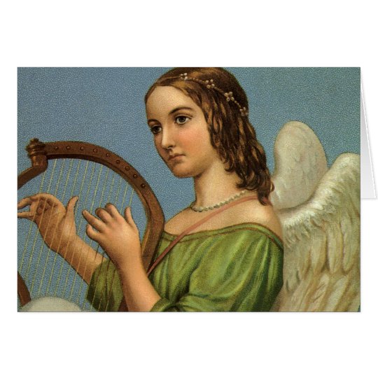 Vintage Kerstmis, Victoriaans Engel met de Harp Kaart