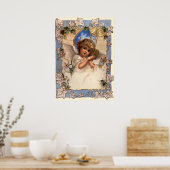 Vintage Kerstmis, Victoriaans engel met goudcellen Poster (Keuken)