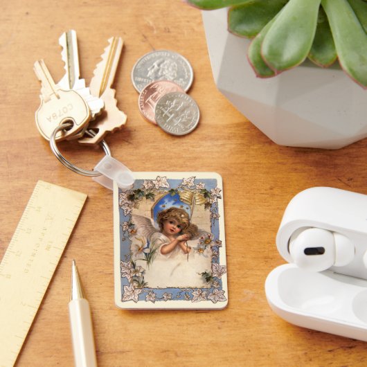 Vintage Kerstmis, Victoriaans engel met goudcellen Sleutelhanger (Bureau)