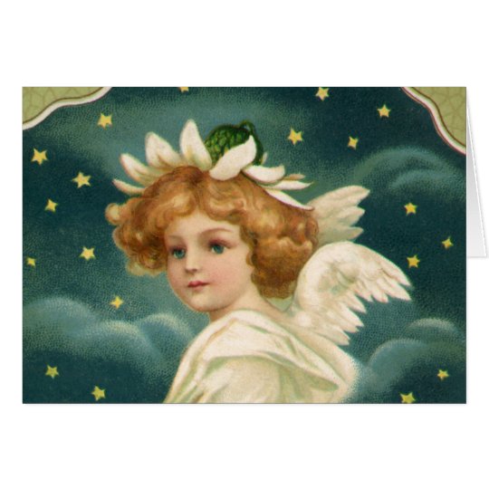 Vintage Kerstmis, Victoriaans Engel met Gouden Briefkaarten 0