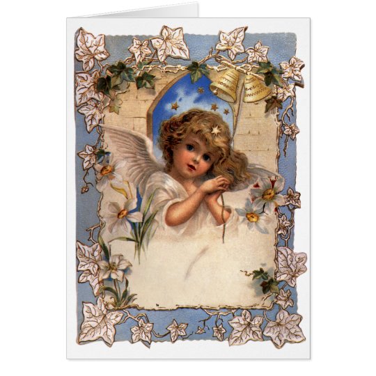Vintage Kerstmis, Victoriaans Engel met Gouden Kaart