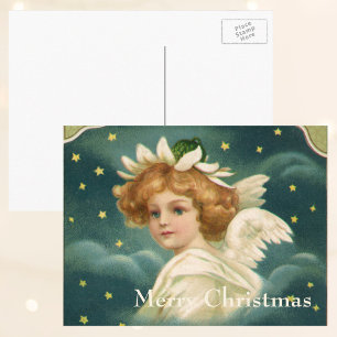 Vintage Kerstmis, Victoriaans engel met gouden ste Feestdagenkaart