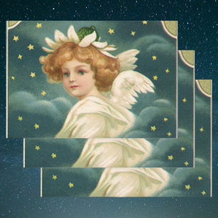 Vintage Kerstmis, Victoriaans engel met gouden ste Inpakpapier Vel