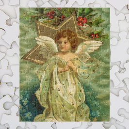 Vintage Kerstmis, Victoriaans engel met gouden ste Legpuzzel