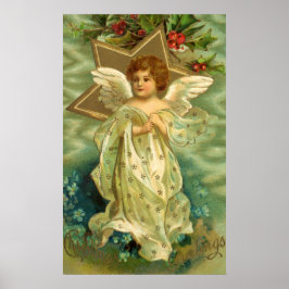 Vintage Kerstmis, Victoriaans engel met gouden ste Poster