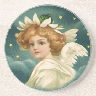 Vintage Kerstmis, Victoriaans engel met gouden ste Zandsteen Onderzetter