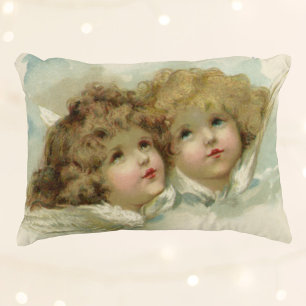 Vintage Kerstmis, Victoriaans Engelsen in de wolke Decoratief Kussen