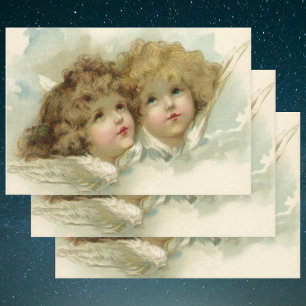 Vintage Kerstmis, Victoriaans Engelsen in de wolke Inpakpapier Vel
