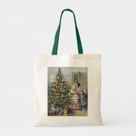 Vintage Kerstmis, Victoriaans familie rond de boom Tote Bag