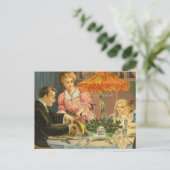 Vintage Kerstmis, Victoriaans gezinsdiner Feestdagenkaart (Staand voorkant)