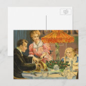 Vintage Kerstmis, Victoriaans gezinsdiner Feestdagenkaart (Voorkant / Achterkant)