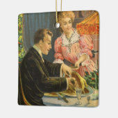 Vintage Kerstmis, Victoriaans gezinsdiner Keramisch Ornament (Links)