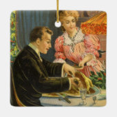 Vintage Kerstmis, Victoriaans gezinsdiner Keramisch Ornament (Achterkant)