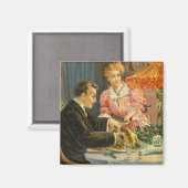 Vintage Kerstmis, Victoriaans gezinsdiner Magneet (Voorkant / Achterkant)