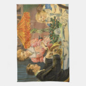 Vintage Kerstmis, Victoriaans gezinsdiner Theedoek (Verticaal)