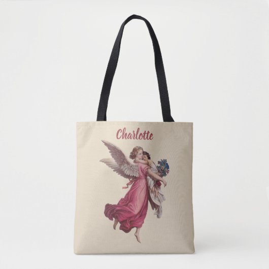 Vintage Kerstmis, Victoriaans Guardian Angel Tote Bag (Voorkant)