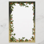 Vintage Kerstmis, Victoriaans Holly Leaves Berries Briefpapier (Voorkant)