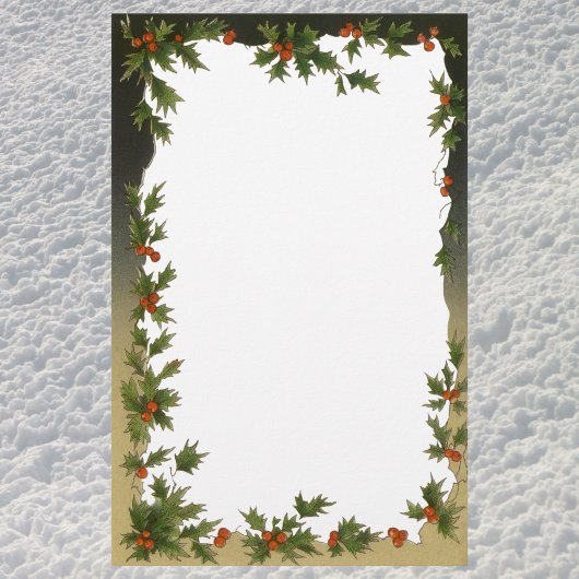 Vintage Kerstmis, Victoriaans Holly Leaves Berries Briefpapier