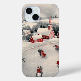 Vintage Kerstmis, Victoriaans ijsberen op een hond iPhone 15 Case
