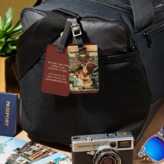 Vintage Kerstmis, Victoriaans kerstkinderen Bagagelabel (Voorkant /achterkant)