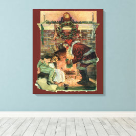 Vintage Kerstmis, Victoriaans kerstkinderen Canvas Afdruk