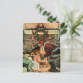 Vintage Kerstmis, Victoriaans kerstkinderen Feestdagenkaart (Staand voorkant)
