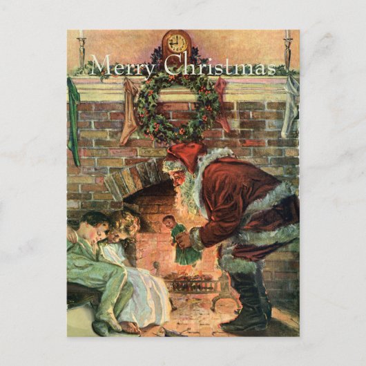 Vintage Kerstmis, Victoriaans kerstkinderen Feestdagenkaart (Voorkant)