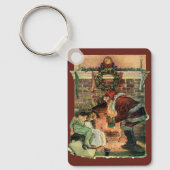 Vintage Kerstmis, Victoriaans kerstkinderen Sleutelhanger (Voorkant)
