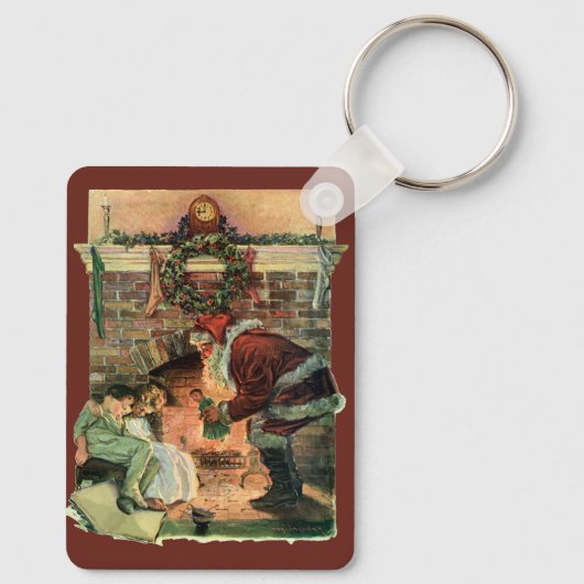 Vintage Kerstmis, Victoriaans kerstkinderen Sleutelhanger (Achterkant)