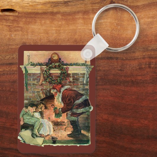 Vintage Kerstmis, Victoriaans kerstkinderen Sleutelhanger (Achterkant)