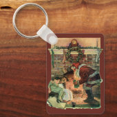 Vintage Kerstmis, Victoriaans kerstkinderen Sleutelhanger (Voorkant)