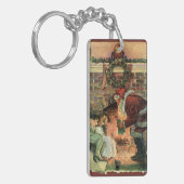 Vintage Kerstmis, Victoriaans kerstkinderen Sleutelhanger (Voorkant Links)