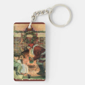 Vintage Kerstmis, Victoriaans kerstkinderen Sleutelhanger (achterkant)