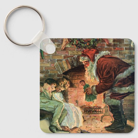 Vintage Kerstmis, Victoriaans kerstkinderen Sleutelhanger (Voorkant)