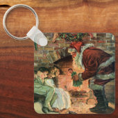 Vintage Kerstmis, Victoriaans kerstkinderen Sleutelhanger (Voorkant)